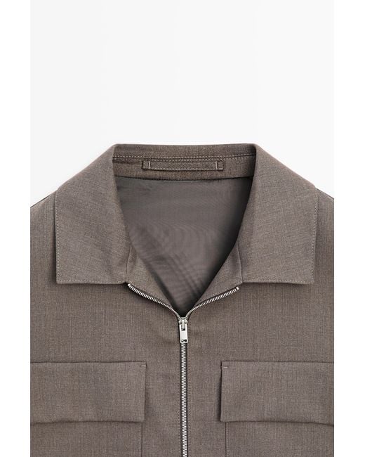 MASSIMO DUTTI Gray Wool-Blend Overshirt for men