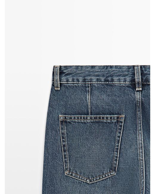MASSIMO DUTTI Blue Mid-Waist Flare Fit Cropped Jeans