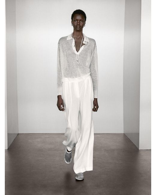 Jersey Punto Semitransparente Mezcla Lino MASSIMO DUTTI de color White