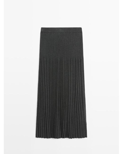 MASSIMO DUTTI Tricot Halflange Rok Met Plooien in het Black