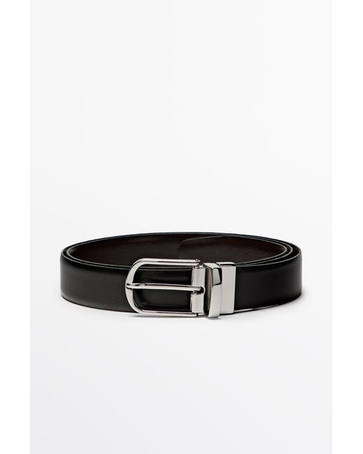 MASSIMO DUTTI Black Reversible Nappa Leather Belt for men