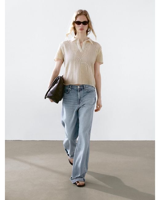 Polo En Maille Ajourée Avec Broderie MASSIMO DUTTI en coloris White