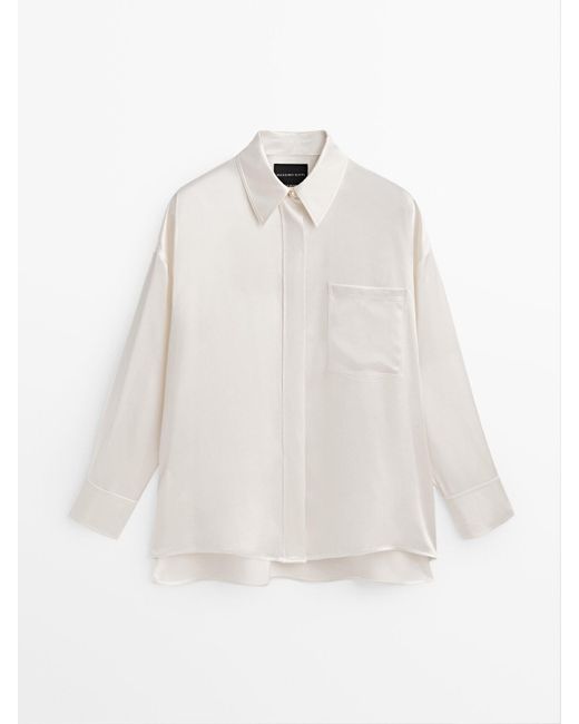 MASSIMO DUTTI Oversize Satin Silk Shirt -studio in Cream (White) | Lyst