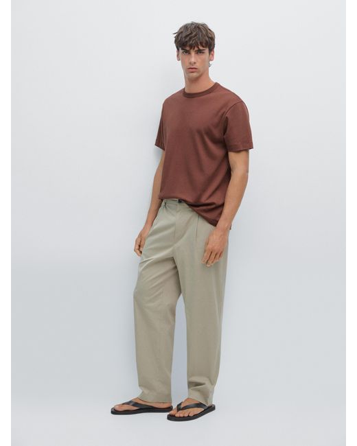MASSIMO DUTTI Brown 100% Cotton Short-Sleeve T-Shirt for men