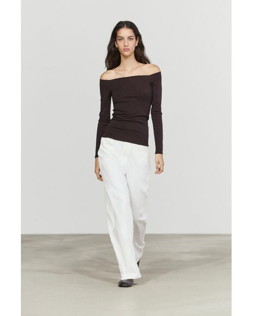MASSIMO DUTTI White Long Sleeve Stretch Top