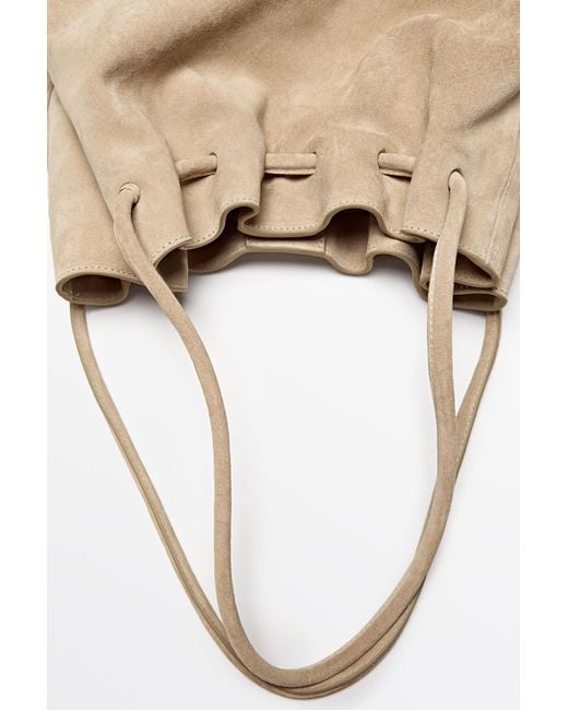 MASSIMO DUTTI Natural Ruched Split Suede Leather Bag