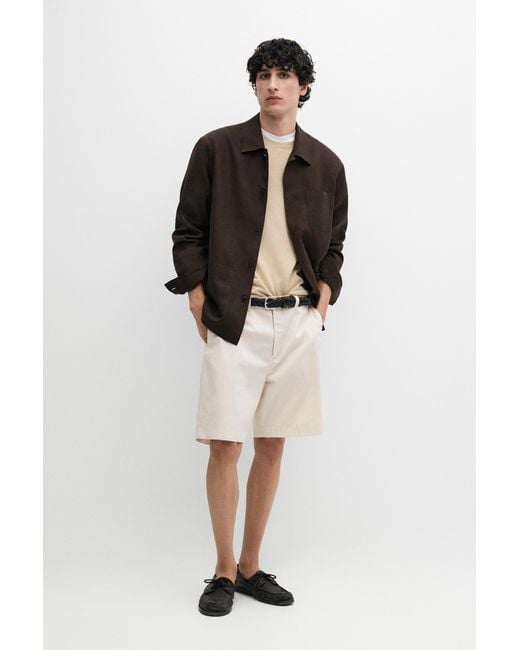 MASSIMO DUTTI White Cotton Bermuda Shorts With Waist Detail for men