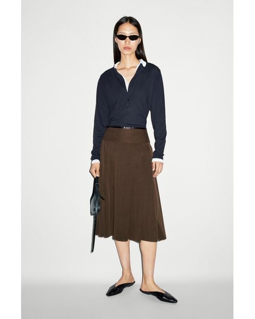 MASSIMO DUTTI Blue Pleated Midi Skirt With Leather Detail