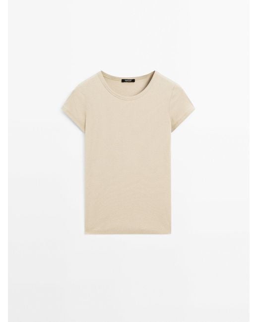 MASSIMO DUTTI T-Shirt Met Korte Mouw Van Katoenmix in het White