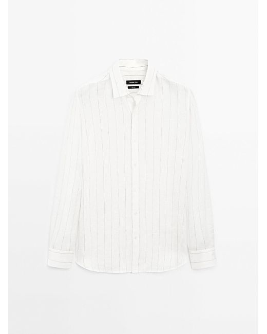 MASSIMO DUTTI 100% Linnen Overhemd Met Krijtstreep in het White voor heren