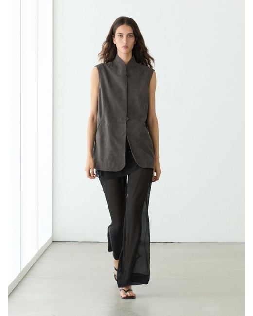 MASSIMO DUTTI White Leather Waistcoat With Velvet Finish