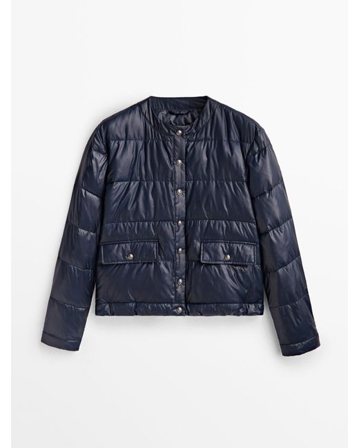 Navy blue deals cropped puffer jacket