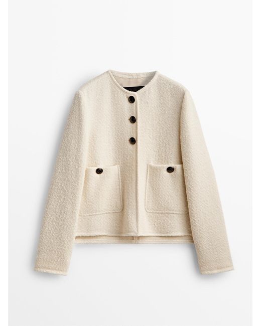 MASSIMO DUTTI Cropped Jacket With Golden Buttons in Natural Lyst
