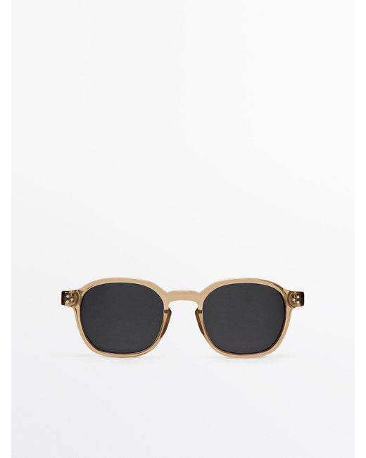 MASSIMO DUTTI White Round Tortoiseshell-Effect Sunglasses for men