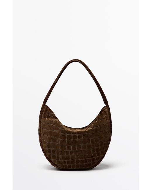 MASSIMO DUTTI Metallic Split Suede Slouch Mini Bag