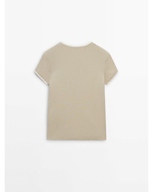 MASSIMO DUTTI White Short Sleeve Contrast T-Shirt
