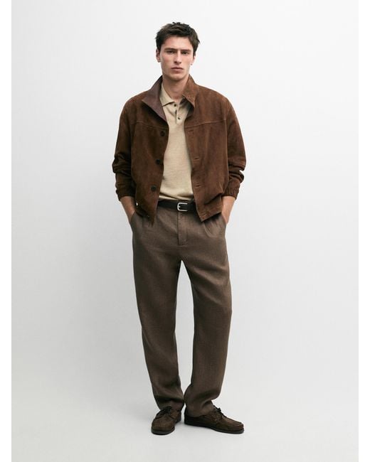 MASSIMO DUTTI Multicolor Total Look Linen Pants With Herringbone Detail for men