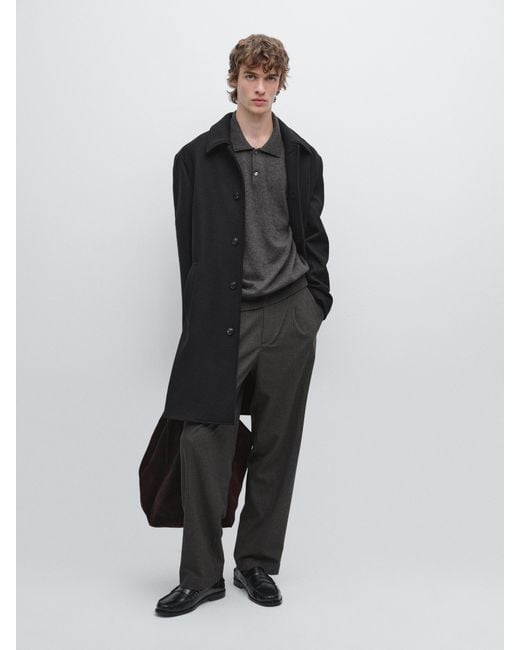 MASSIMO DUTTI Black Long Wool Blend Coat for men