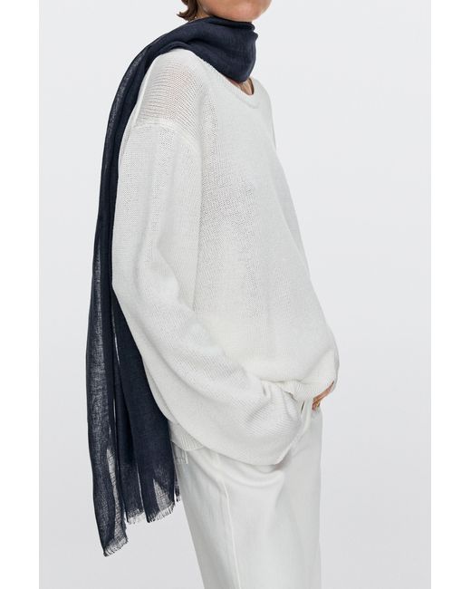 MASSIMO DUTTI White Plain 100% Linen Scarf