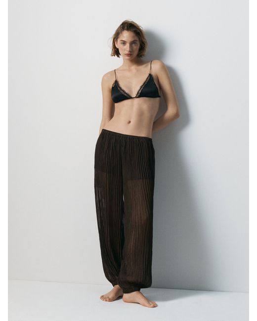 MASSIMO DUTTI Brown Pleated Sarouel Trousers