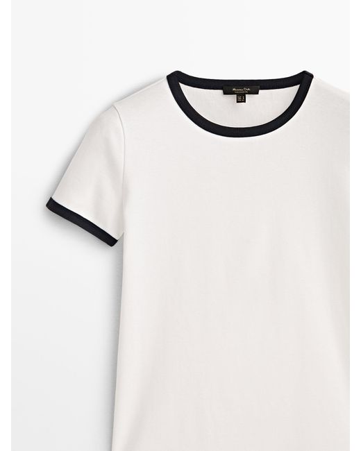 MASSIMO DUTTI Short Sleeve Contrast T-Shirt in Natural | Lyst