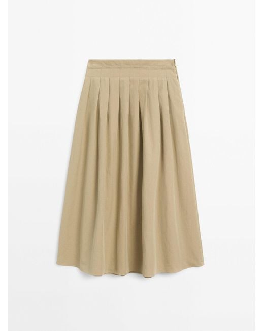 MASSIMO DUTTI Natural Midirock Mit Falten Und Baumwolle