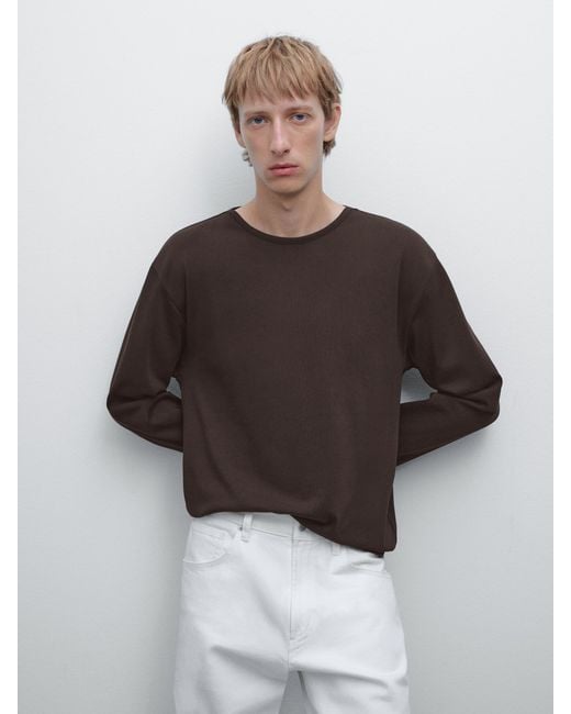 MASSIMO DUTTI Brown Heavy Weight Long Sleeve T-Shirt for men