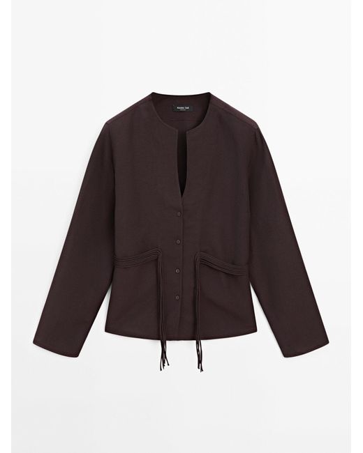 MASSIMO DUTTI Soepelvallend Overhemd Met Koorddetails in het Brown