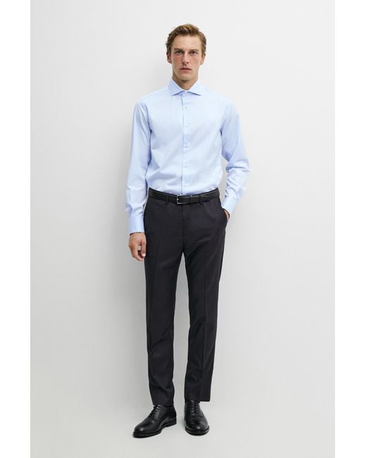 MASSIMO DUTTI Blue Slim Fit 100% Cotton Shirt With Double Cuffs for men
