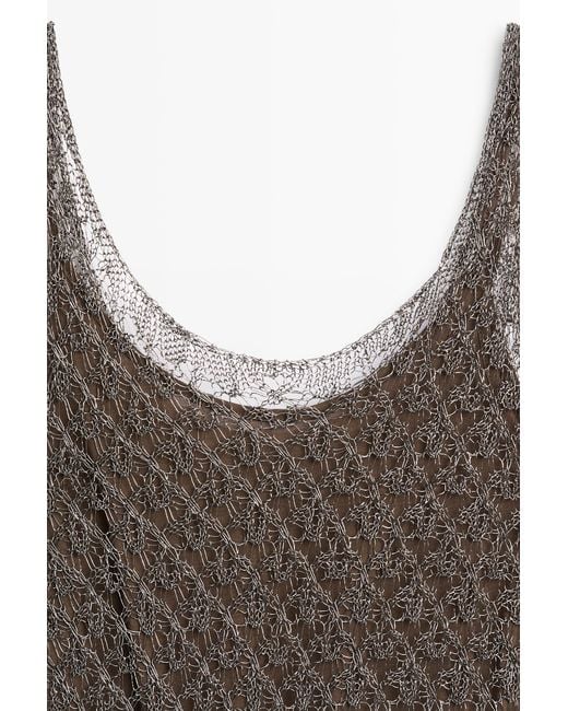 MASSIMO DUTTI Gray Strappy Mesh Top With Metallic Thread