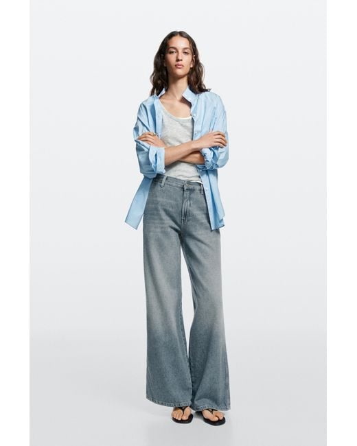 MASSIMO DUTTI Blue Mid-Waist Wide-Leg Jeans