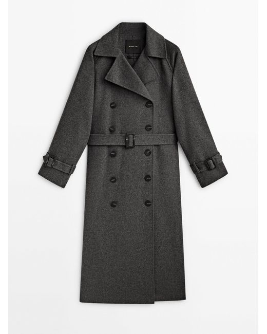 MASSIMO DUTTI Wool Blend DoubleBreasted Trench Coat in Black Lyst