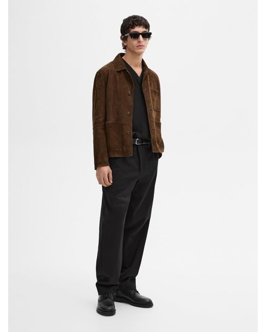 MASSIMO DUTTI Natural Distressed Effect Suede Leather Overshirt for men