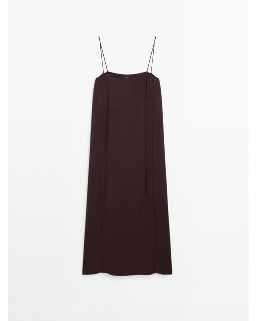 MASSIMO DUTTI Brown Strappy Midi Seam Detail Dress