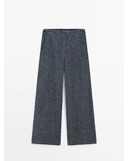 MASSIMO DUTTI Textured Wide-Leg High-Waist Jeans in Blue
