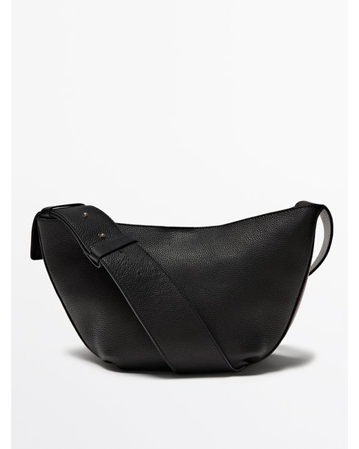 MASSIMO DUTTI Black Tumbled Nappa Leather Crossbody Bag