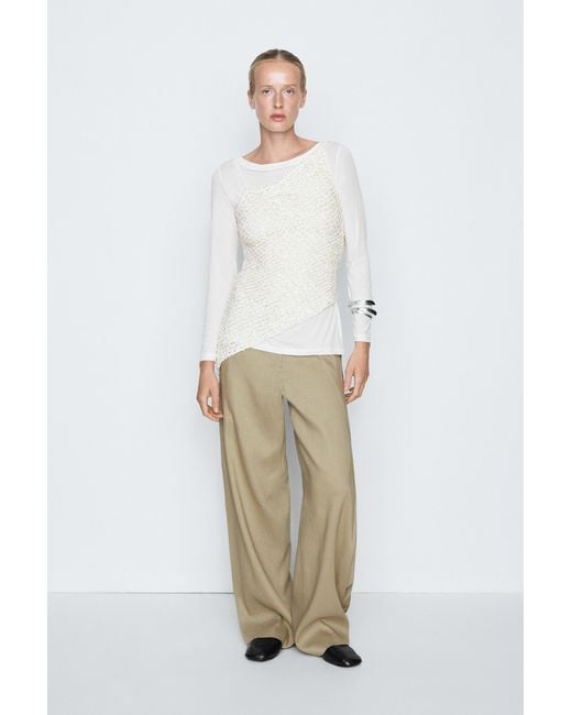 MASSIMO DUTTI White Open-Knit Asymmetric Top
