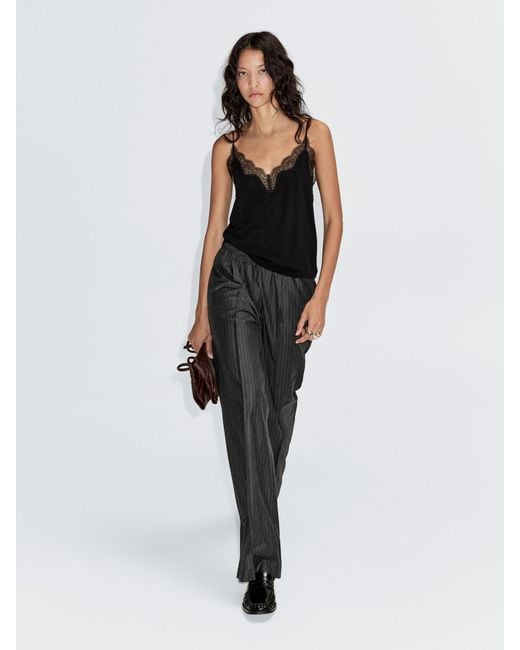 MASSIMO DUTTI Gray Darted Pinstripe Trousers