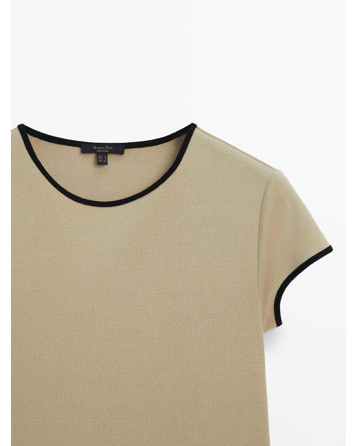 MASSIMO DUTTI Natural Short Sleeve Contrast T-Shirt