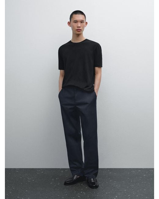 T-Shirt En Maille De Laine Mélangée À Manches Courtes MASSIMO DUTTI pour homme en coloris Black