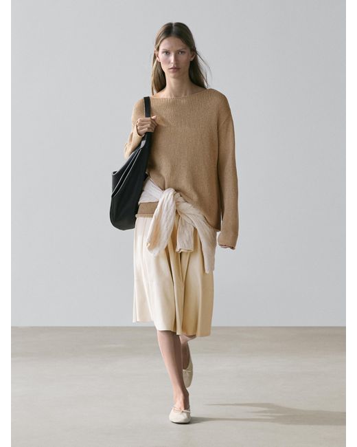 MASSIMO DUTTI Natural Cotton Blend Cutwork Knit Sweater