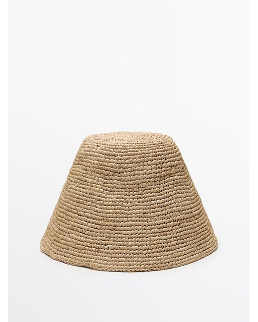 MASSIMO DUTTI Natural Small 100% Raffia Bucket Hat