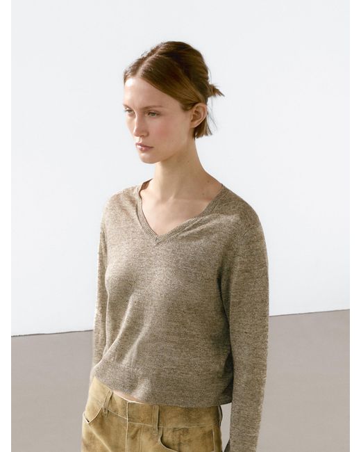 MASSIMO DUTTI Natural Strickpullover Aus 100 Meliertem Leinen