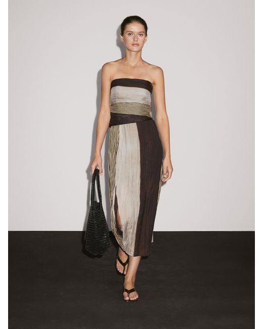 MASSIMO DUTTI White Strapless Dress With Gathered Detail