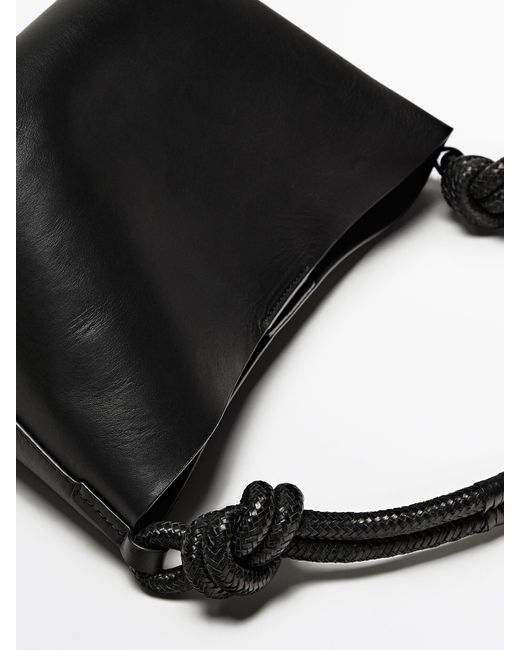 MASSIMO DUTTI Black Nappa Leather Crossbody Bag With Knot Detail