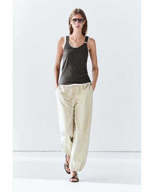 MASSIMO DUTTI Black Double-Layer Strappy Top With Jewel Detail