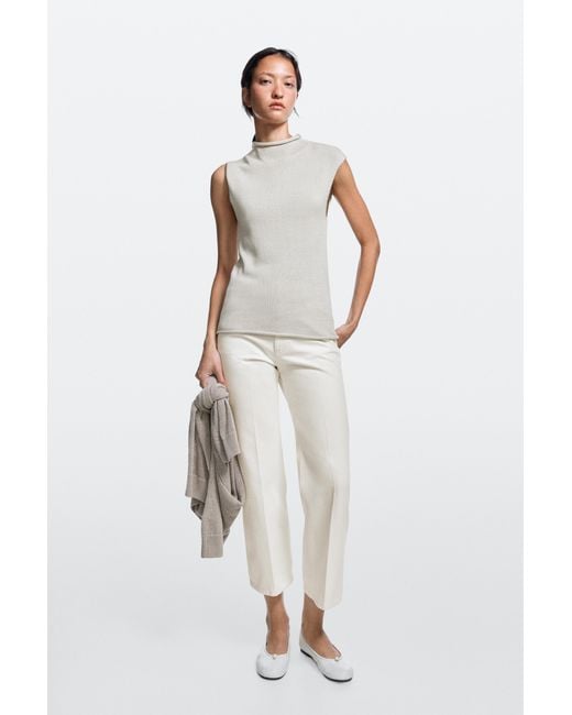 MASSIMO DUTTI White Mid-Waist Cropped Flare Fit Jeans