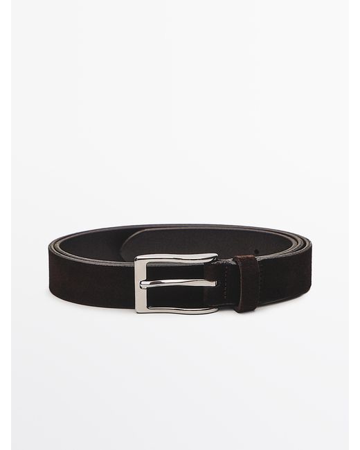 MASSIMO DUTTI Black Plush Nappa Leather Belt for men