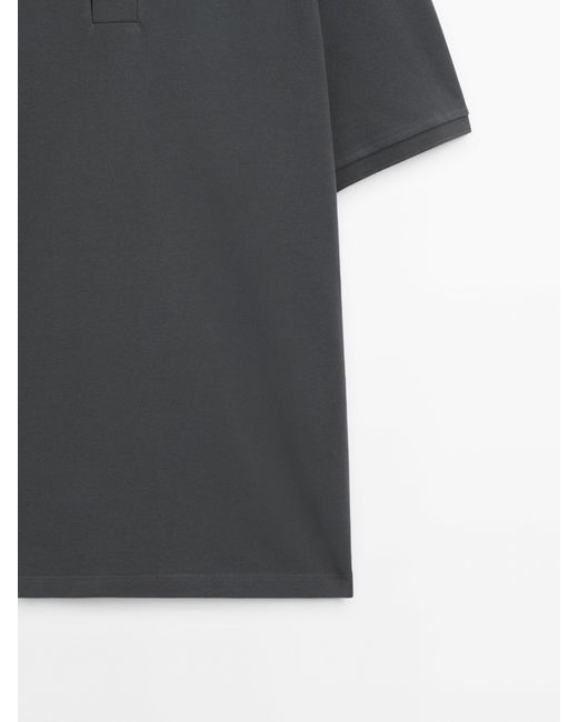 MASSIMO DUTTI Gray Microtextured Cotton Piqué Polo Shirt for men