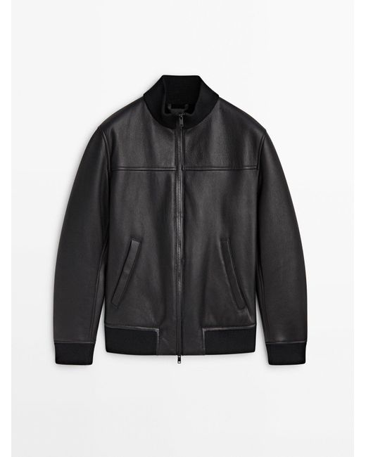 MASSIMO DUTTI Double-Faced Leather Bomber Jacket in Black for Men | Lyst